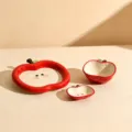 Joli service de vaisselle en céramique en forme de pomme avec assiette 9 pouces et bols. - Set de 3 pièces - Haipai Sweetheart - Rouge