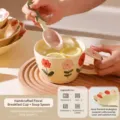 Ceramic breakfast cup and tulip soup spoon set, 500ml hand-painted floral mug for home use. - Carved Breakfast Cup & Tulip Soup Spoon