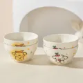 Joli set de bol à riz en céramique avec motif de chiot mignon, vaisselle idéale pour la maison. - Bol en forme de calebasse à texture pincée à la main 4,7 pouces / Lot de 4