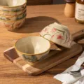 Ensemble de bol à riz en céramique japonaise vaisselle florale sous glaçure cuisine. - 4.75 Pouces 2 Pièces / Hibiscus Bleu et Lys Rose
