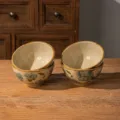 Japanese style ceramic rice bowl set of 4, blue floral pattern, 4.75 inch kitchen tableware. - 4.75 Inch 4 Pieces / Blue Hibiscus