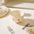 Set Ciotole Riso Ceramica Bordo Rosa Dipinto a Mano Floreale 4.5 Pollici 350ml - Ciotola per Riso da 4.5 Pollici Confezione da 2