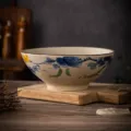 8-inch ceramic noodle bowl with Luffa pattern, retro underglaze color soup bowl for home kitchen. - Luffa Fun / 8 Inch