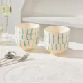 Set of 6 ceramic bowls, 4.5 inch 300ml capacity with blue stripe design for daily kitchen use. - Set of 6 4.5-Inch Rice Bowls