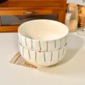 Ceramic noodle bowl with blue vertical stripes and cute dots, large capacity home kitchen tableware. - 6-Inch Noodle Bowls - 2 Pieces