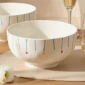 Ceramic bowl with blue stripes and colorful dots, cute tableware for household noodle soup dishes. - 8-inch Soup Bowl