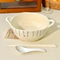 Cute ins style ceramic soup bowl with handles double ear big bowl table dinnerware - Double-Ear Bowls - 3-Piece Set - Xingmang
