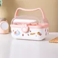 Caja de almacenamiento para accesorios de cabello infantil de doble capa con asa - 2 Niveles / Marfil