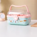 Caja de almacenamiento para accesorios de pelo infantil con doble capa, asa y cajón. - 2 Niveles / Verde Hielo