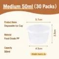 Vaso de salsa desechable de plástico 50ml contenedor PP de calidad alimentaria 30 pz - 50ML / Juego de 30 / Transparente