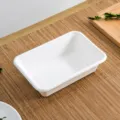 Contenedor de comida rectangular biodegradable desechable 680ml con tapa para llevar comida - Blanco / Caja cuadrada de pulpa de caña de azúcar 680 ml + tapa de papel W306