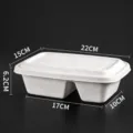 Caja de almuerzo desechable ecológica y biodegradable de dos compartimentos para llevar. - Blanco / Caja de 2 compartimentos 1000 ml + tapa de papel W302