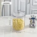 Transparent plastic storage jar with cute silver bear lid, ideal for dry food, 1400ml. - Medium 1400ml
