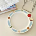 Cute cartoon ceramic dinner plate with 3D apple and floral pattern underglaze painted tableware - 8 Inch Plate / Blue Apple
