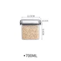 Clear plastic food storage jar with airtight lid, 700ml capacity for kitchen grain. - 700ml
