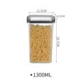 Clear plastic storage jar with airtight lid and pasta, 1300ml capacity, 11.5x10.3x18.7cm. - 1300ML