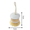 Wooden handle kitchen cleaning brush for pots and dishes with stiff bristles and hanging rope 7cm - 9918 Short Handle Style / White
