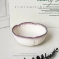 Bol de cerámica retro con borde de pétalos moteados de púrpura, vajilla elegante para sopa y fideos. - Peonía púrpura - Cuenco de 6 pulgadas