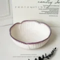 Bol de ceramica vintage con borde degradado morado ondulado y relieve floral detallado. - Peonía púrpura - Cuenco para sopa de 8 pulgadas