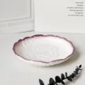 Plato de ceramica de lujo retro con disenio de rosa en relieve y borde degradado morado. - Peonía púrpura - Plato hondo de 8 pulgadas