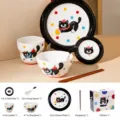 Joli ensemble de vaisselle en céramique chat noir boîte-cadeau 6 pièces bols et assiettes. - Service 6 pièces - Chat mignon - Noir - Coffret cadeau