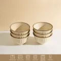 Set de 6 bols à riz en céramique vintage, glaçage réactif rétro bord brun, 4.8 pouces. - Lot de 6 Bol de Riz de 4,8 Pouces