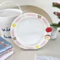 Cute ceramic dinner plate with 3D fruit decor, underglaze cartoon aesthetic tableware item. - 8 Inch Plate / Pink Apple