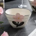 Bol a riz en ceramique avec design de fleur rose 3D sous glacure vaisselle de cuisine - Bol à Nouilles 6 Pouces
