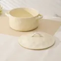 Soupiere en ceramique jaune creme avec couvercle 9,5 pouces grand bol en ceramique - Marmite à Soupe Double Oreille Avec Couvercle 9.5 Pouces / Jaune Lait