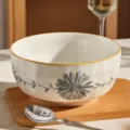 Japanese ceramic soup bowl large 8 inch decorative tableware with blue floral pattern for home. - Qianqian Flower 8-Inch Soup Bowl (2000ml)