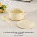 Crème keramische soeppot met deksel en grote lepel 9.5 inch 1880ml getextureerde keukenkom - 9.5 Inch Dubbele Oor Soeppot Met Deksel En Lepel / Melkachtig Geel