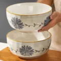 Japanese ceramic soup bowl large capacity underglaze blue flower pattern tableware 20cm. - Floral Whispers 8-Inch Soup Bowls (Set of 2)
