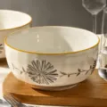 Japanese style ceramic soup bowl with elegant floral pattern, 15cm diameter, perfect for home use. - Floral Whispers 6-Inch Soup Bowl (900ml)