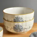 Japanese ceramic soup bowl, 15cm diameter, elegant blue floral pattern design variant. - Floral Whispers 6-Inch Soup Bowls (Set of 2)