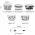 Minimalistische schwarz-weiße Keramikschalen und Löffel Set mit 450ml Füllmenge. - 5 Schüsseln + Löffel Set / Geometrisch Gemischt mit Löffel