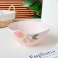 Bol en céramique rose avec motif de fraise mignon pour le dîner quotidien, vaisselle élégante. - Bol à Soupe 8 Pouces
