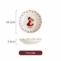 Assiette en céramique rétro à pois rouges avec illustration de fille mignonne, diamètre 18,2 cm. - Hepburn Lapin / Assiette ronde de 7 pouces