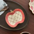 Cute retro ceramic apple shaped plate, vintage grid design dining dish variant option. - 6.75-Inch Apple Plates - Retro Apple