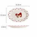 Assiette ovale en céramique mignonne avec illustration de lapin rétro et pois rouges, 31,8 cm. - Hepburn Lapin / Plat à Poisson de 12.5 Pouces