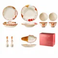 Joli service de vaisselle en céramique peint à la main, bols et assiettes élégants. - Ensemble Cadeau de 7 Pièces