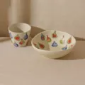 Retro ceramic tableware set with fig pattern, including one hand cup and one 6.5-inch bowl for daily use. - [Fig] Hand-held Cup + 6.5-Inch Bowl