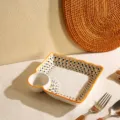 Assiette à raviolis en céramique avec compartiment à sauce, motif à pois, plateau. - Remarquable - Assiette à raviolis 7,5 pouces