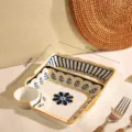 Ceramic dumpling plate set with built-in sauce dish, blue and white floral design, 2pcs. - Dumpling Plates - Set of 2 - Good Fortune + Added Splendor
