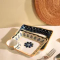 Ceramic dumpling plate with sauce compartment, split tableware for breakfast and sushi. - Dumpling Plates - Set of 2 - Good Fortune + Vibrant Colors