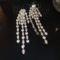 Luxurious sparkling zircon long tassel earrings for women elegant party banquet jewelry chic design - Silver