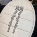 Luxury long rhinestone pearl tassel earrings for women elegant party banquet jewelry gift - Silver
