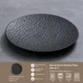 Matte black ceramic dinner plate 10-inch rock texture steak plate for home kitchen use. - 10" / Black