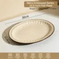 Piatto da pesce in ceramica goffrata vintage, elegante piatto da portata ovale crema. - Piatto da pesce da 13,5 pollici