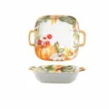 Plat de cuisson carré en céramique avec motif de citrouille d'automne pour la cuisine. - Assiette carrée nordique 9 pouces à deux anses