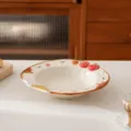 Hand-painted ceramic straw hat bowl with 3D strawberry decoration, 9.25 inch home tableware. - 9.5 Inch Plate